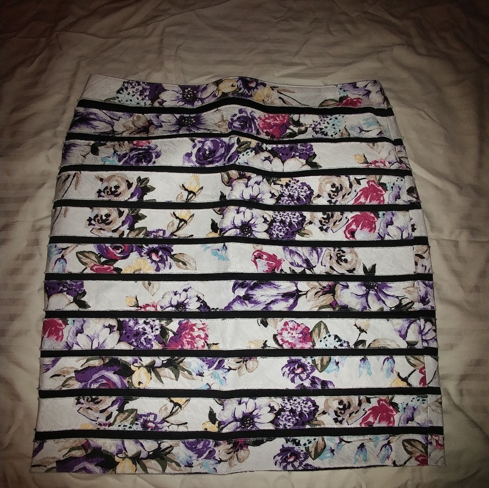 White House Black Market Floral/Stripes Skirt